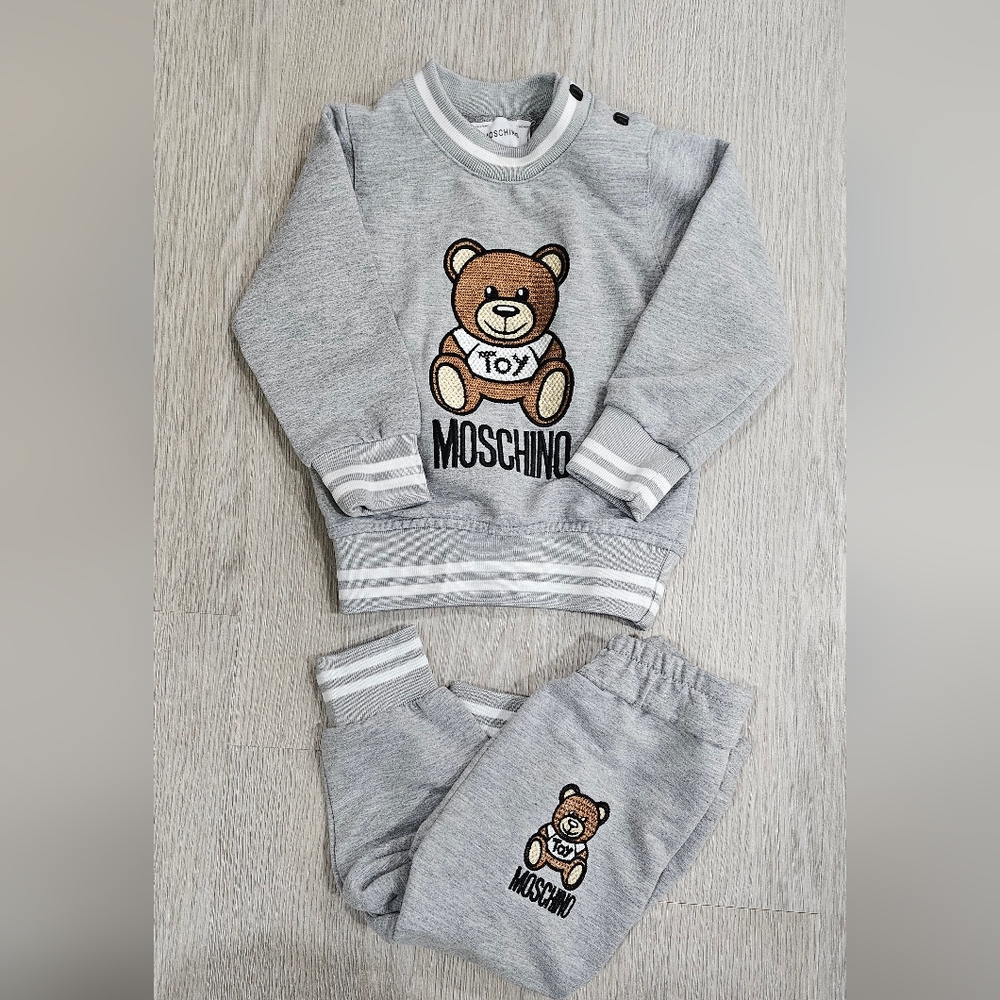 Moschino Gray Kids Matching Set with Bear Design